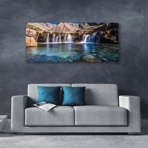 Tablou pe panza canvas Cascada Natura Albastru Verde Gri