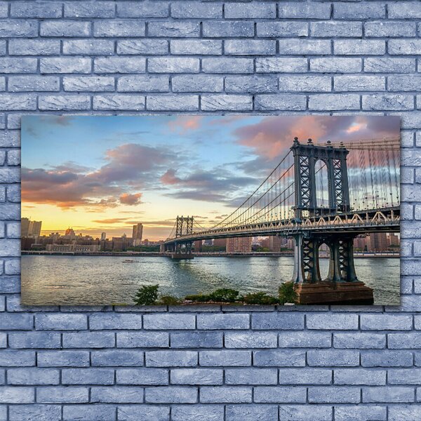 Tablou pe sticla Bridge City Arhitectura Gri Galben