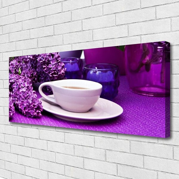 Tablou pe panza canvas Cupa Flori Floral Alb Roz Violet