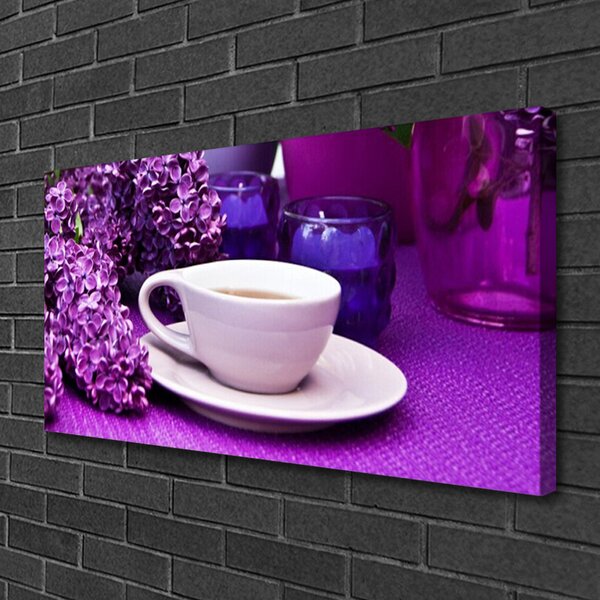 Tablou pe panza canvas Cupa Flori Floral Alb Roz Violet