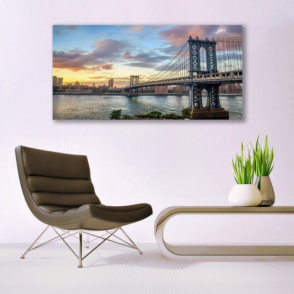 Tablou pe sticla Bridge City Arhitectura Gri Galben