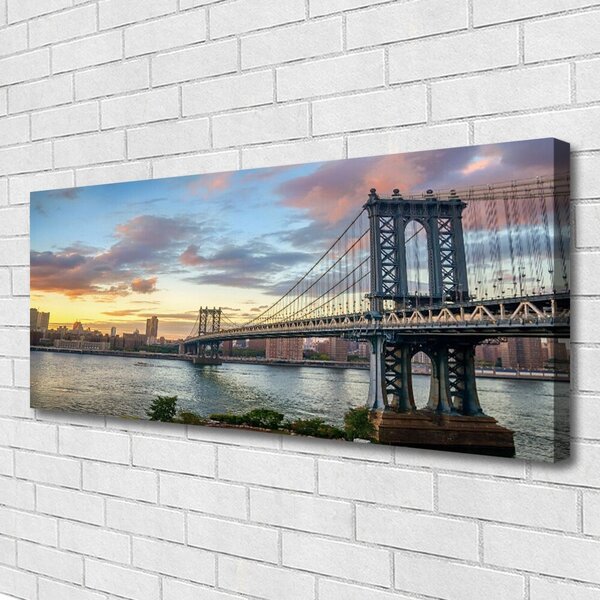 Tablou pe panza canvas Bridge City Arhitectura Gri Galben
