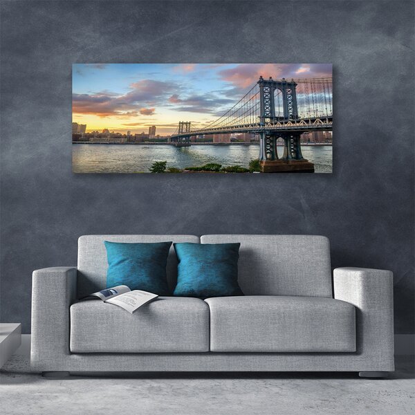 Tablou pe panza canvas Bridge City Arhitectura Gri Galben