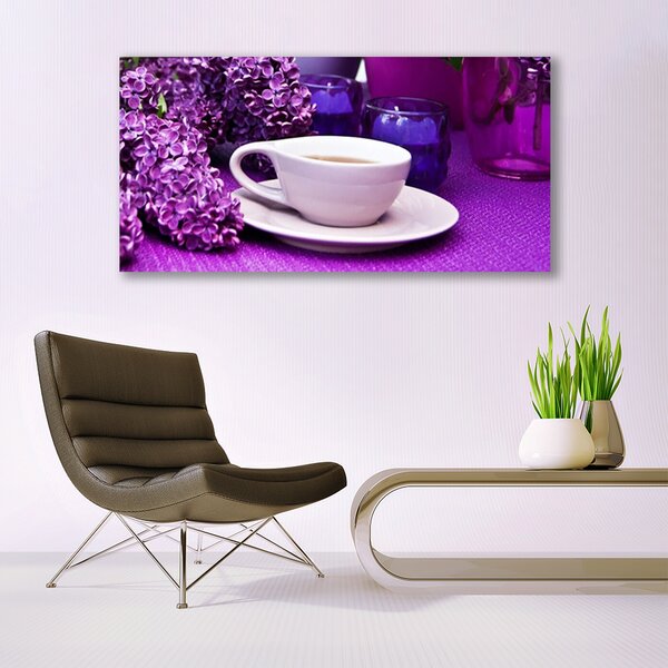 Tablou pe panza canvas Cupa Flori Floral Alb Roz Violet