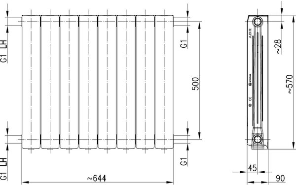 KFA Armatura ADR calorifer de cameră 57x64.4 cm podłączenie lateral grafit 763-080-61
