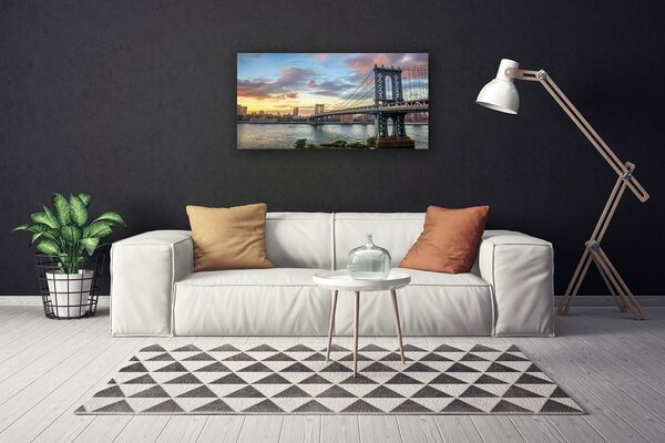 Tablou pe panza canvas Bridge City Arhitectura Gri Galben