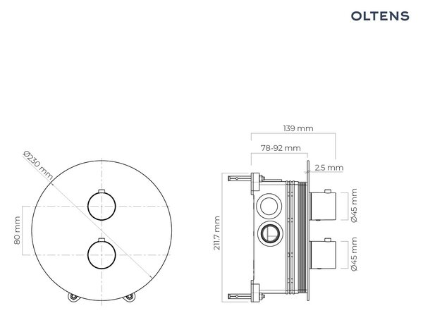 Oltens Katla baterie cadă-duș ascuns cu termostat auriu periat 34600810