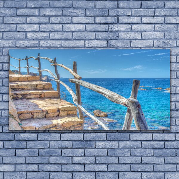 Tablou pe panza canvas Scari Marea Arhitectura Gri Albastru Galben