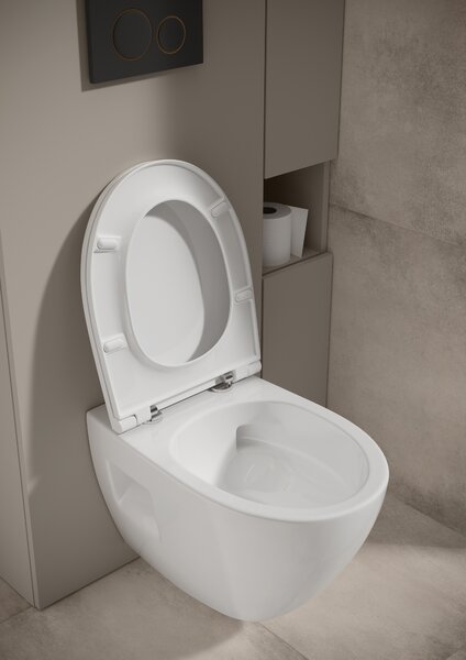 Cersanit Moduo vas wc cu capac soft-close agăţat fără margine cu spălare turbionară alb lucios S4013-010