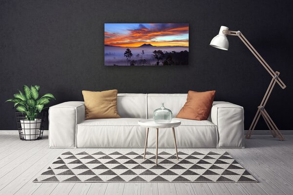 Tablou pe panza canvas Copaci Ceață Peisaj Galben Alb Negru
