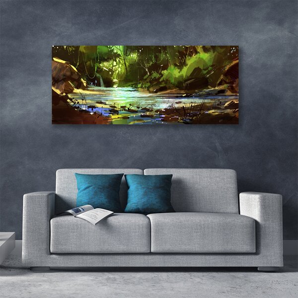 Tablou pe panza canvas Lake Forest Stones Natura Verde Maro Albastru