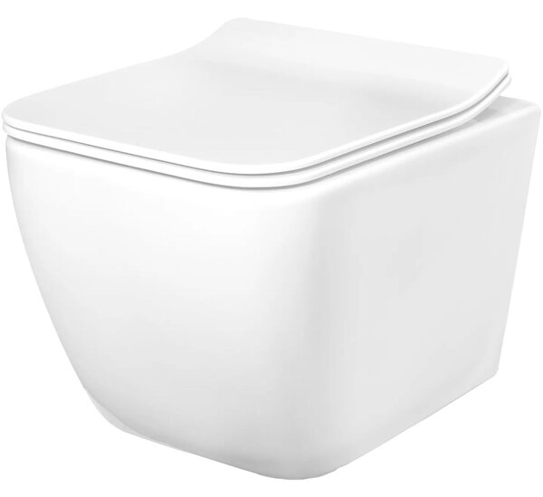 Rea Martin - vas de toaletă suspendat Rimless 51x37 cu scaun cu cădere lentă, alb, REA-C8006