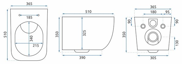 Rea Martin - vas de toaletă suspendat Rimless 51x37 cu scaun cu cădere lentă, alb, REA-C8006
