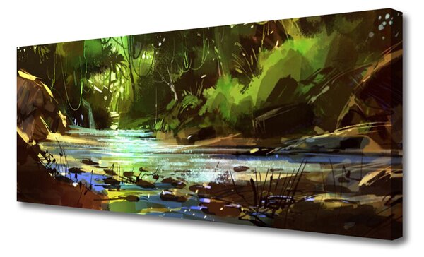 Tablou pe panza canvas Lake Forest Stones Natura Verde Maro Albastru