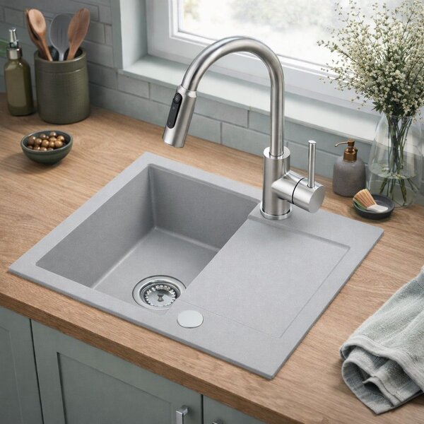 Ruvetti Signum chiuvetă din granit 59x50 cm gri/grafit/onix 3001S_GR120_W
