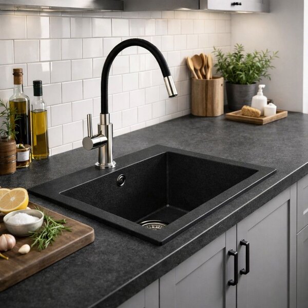 Ruvetti Ditto chiuvetă din granit 49x45 cm negru 3001D_BC50_W