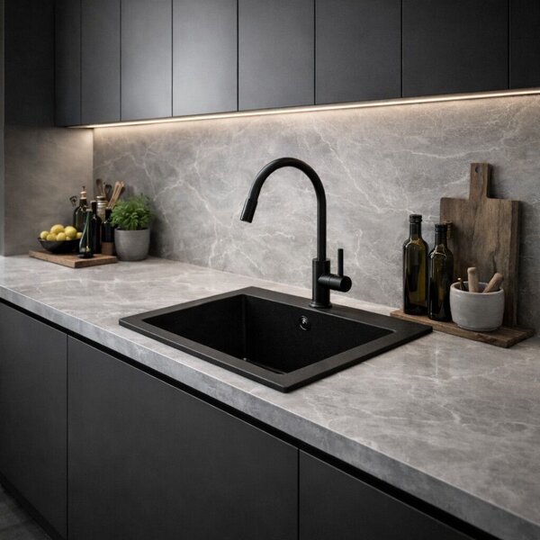 Ruvetti Ditto chiuvetă din granit 49x45 cm negru 3001D_BC50_W