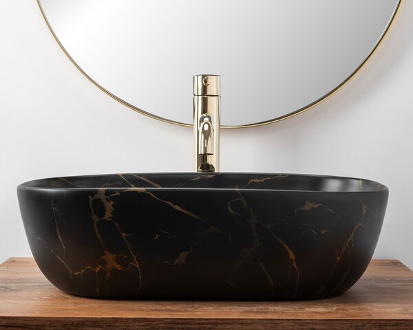 Lavoar pentru blat Rea Belinda Black Marble Mat