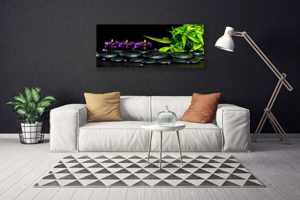Tablou pe panza canvas Lumanarea Pietre Frunze Arta Negru Verde Violet