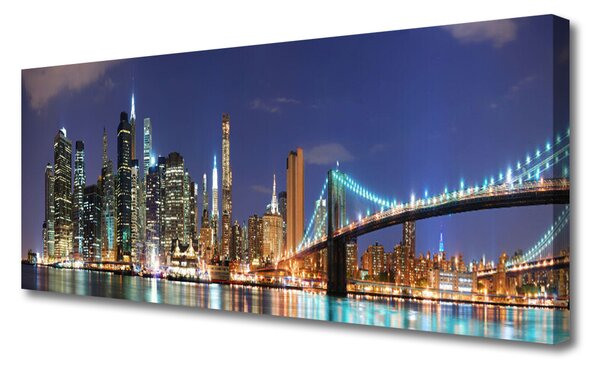 Tablou pe panza canvas Bridge City Arhitectura Gri Brun Violet Galben