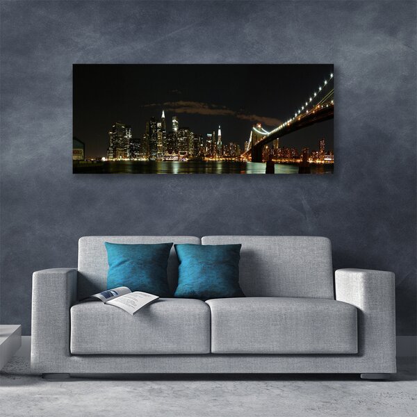 Tablou pe panza canvas Bridge City Arhitectura Negru Galben