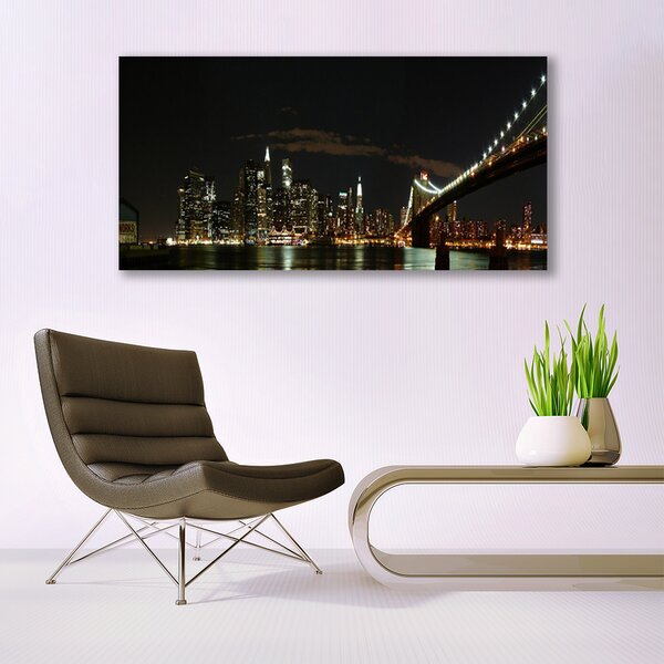Tablou pe sticla Bridge City Arhitectura Negru Galben