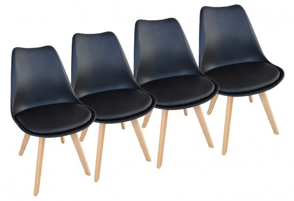 Scaune de sufragerie 4buc negre, stil scandinav Basic