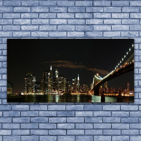 Tablou pe sticla Bridge City Arhitectura Negru Galben