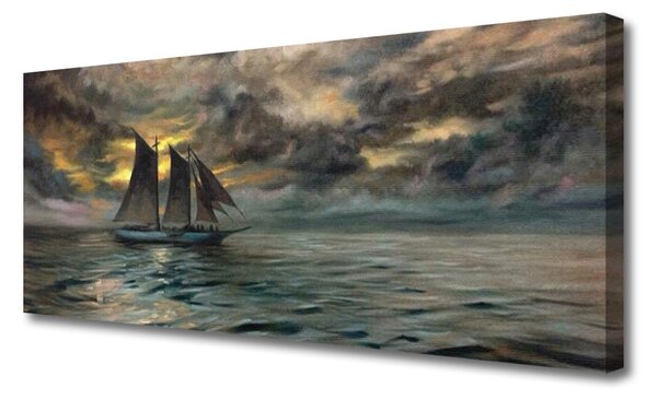 Tablou pe panza canvas Marea barca Peisaj Gri Galben