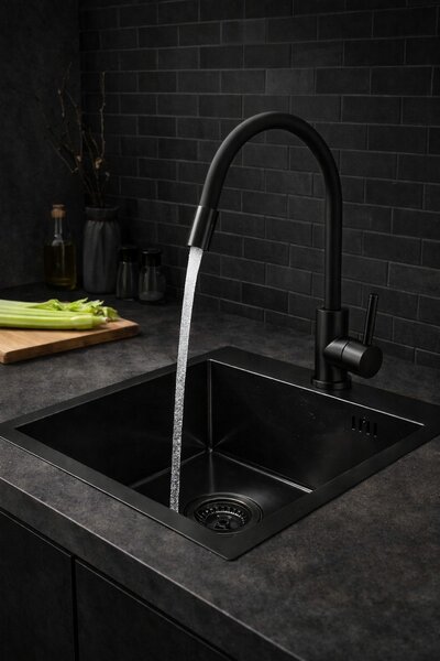 Ruvetti Look chiuveta din otel 50x45 cm negru 5003L_PVD_BL50_W