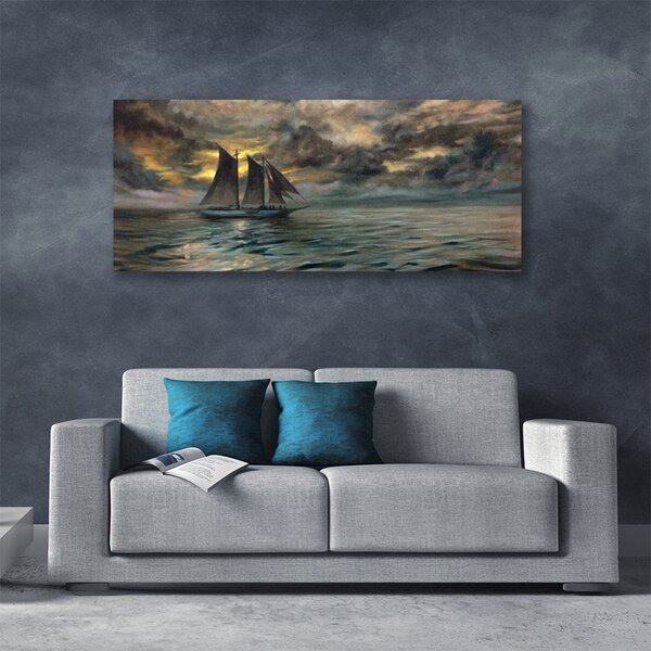 Tablou pe panza canvas Marea barca Peisaj Gri Galben