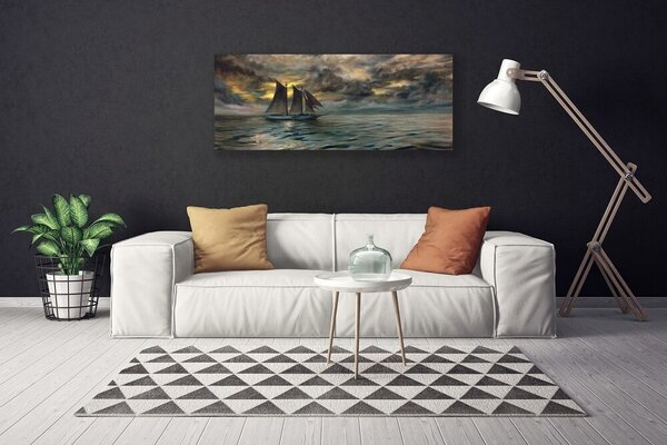 Tablou pe panza canvas Marea barca Peisaj Gri Galben