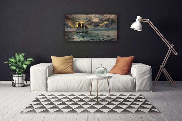 Tablou pe panza canvas Marea barca Peisaj Gri Galben