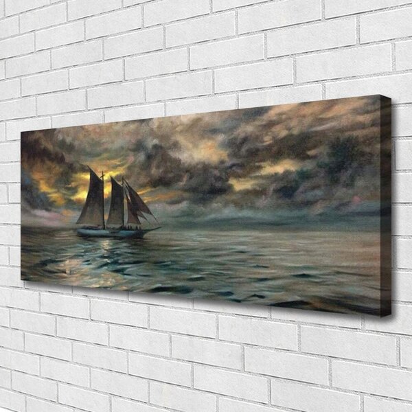 Tablou pe panza canvas Marea barca Peisaj Gri Galben