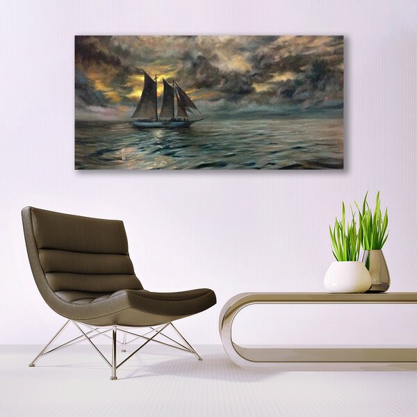 Tablou pe panza canvas Marea barca Peisaj Gri Galben