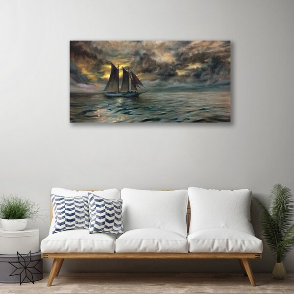 Tablou pe panza canvas Marea barca Peisaj Gri Galben