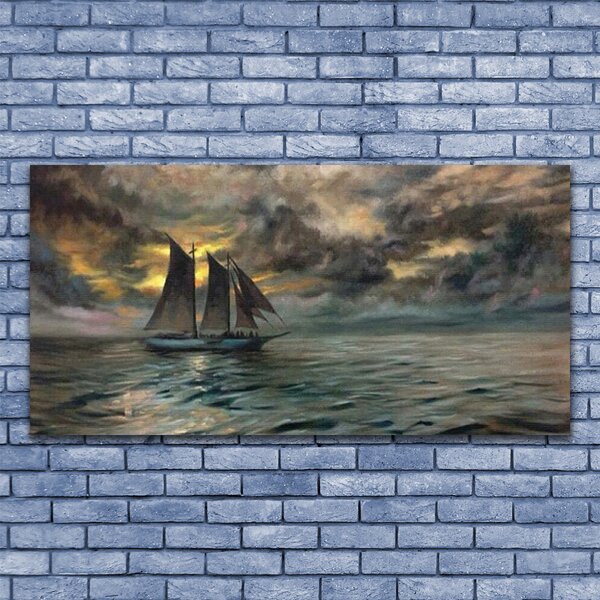 Tablou pe panza canvas Marea barca Peisaj Gri Galben
