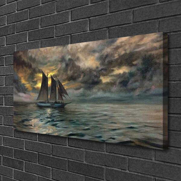 Tablou pe panza canvas Marea barca Peisaj Gri Galben