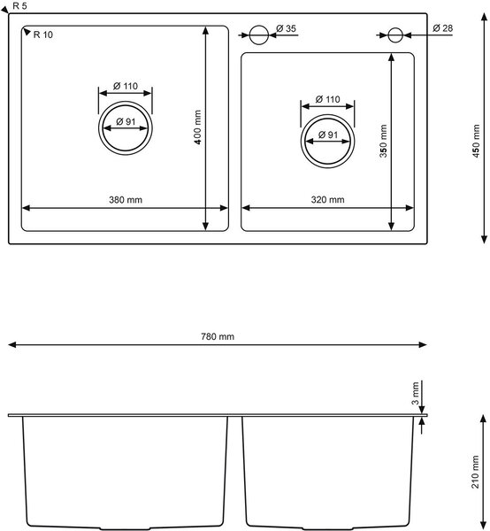 Ruvetti Linar chiuveta cu dozator 78x45 cm grafit 5002L_PVD_GRF260_W