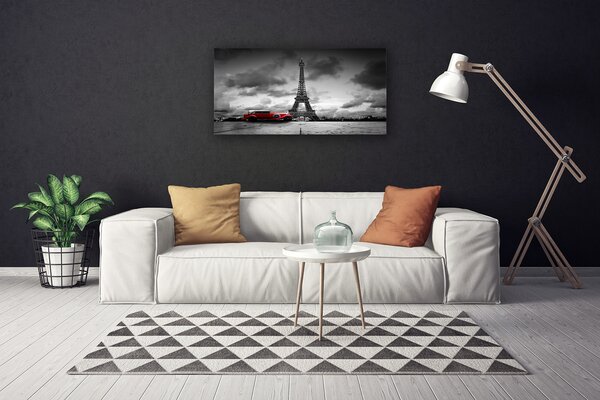 Tablou pe panza canvas Eiffelturm auto Paris Arhitectura Red Gray