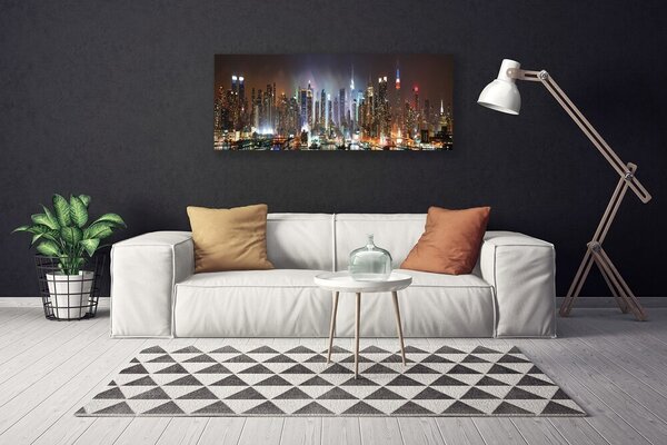 Tablou pe panza canvas Oraș Case Violet Gri Brun Galben