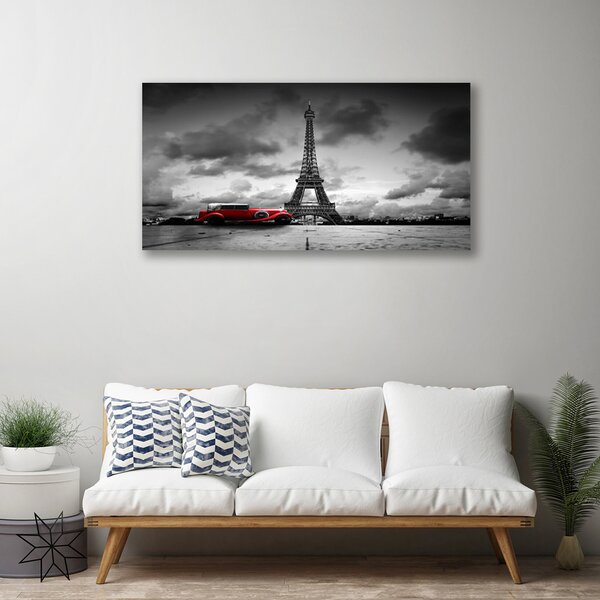 Tablou pe panza canvas Eiffelturm auto Paris Arhitectura Red Gray