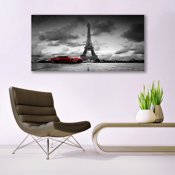 Tablou pe sticla Eiffelturm auto Paris Arhitectura Red Gray