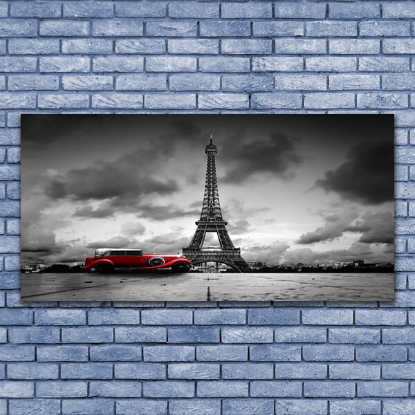 Tablou pe sticla Eiffelturm auto Paris Arhitectura Red Gray