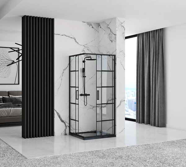 Rea Concept, cabină de duș cu ușă glisantă 90 (uşă) x 90 (uşă) x 190 cm, sticlă transparentă de 5 mm, profil negru, REA-K5478