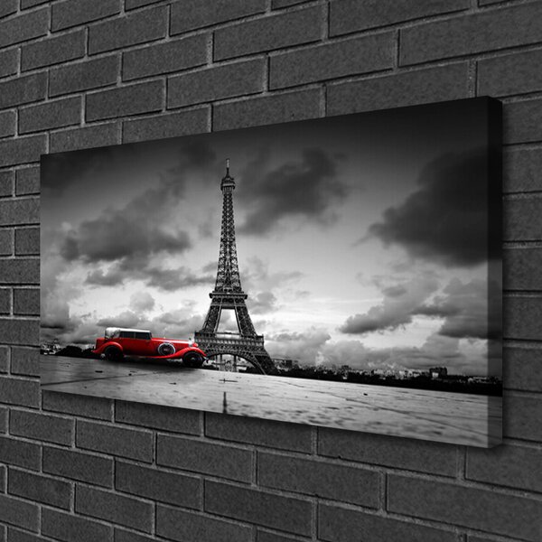 Tablou pe panza canvas Eiffelturm auto Paris Arhitectura Red Gray