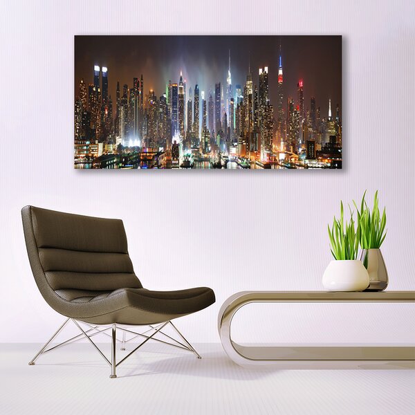 Tablou pe panza canvas Oraș Case Violet Gri Brun Galben