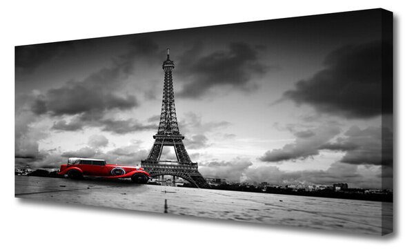 Tablou pe panza canvas Eiffelturm auto Paris Arhitectura Red Gray
