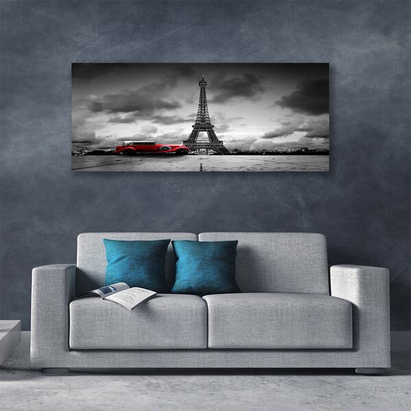 Tablou pe panza canvas Eiffelturm auto Paris Arhitectura Red Gray
