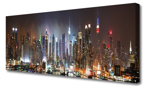 Tablou pe panza canvas Oraș Case Violet Gri Brun Galben
